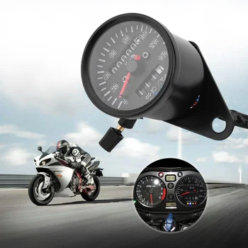Universalus 60mm Juoda Didelio jautrumo Motociklo Spidometras Odometras Daviklis Su 4 funkcijų indikatorius LED apšvietimas