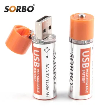 Originalus Sorbo 4pcs USB Įkrovimo Baterija (akumuliatorius AA 1,5 V 1200mAh Greitas Įkrovimas Li-po Baterija Kokybės AA Baterijos Bateria RoHS, CE