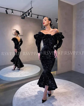 Ilgai Seksualus Vakaro Suknelės 2020 Undinė Nuo Peties Long Sleeve Black China Arabų Stiliaus Dubajaus Moterų Oficialų Vakare Chalatai