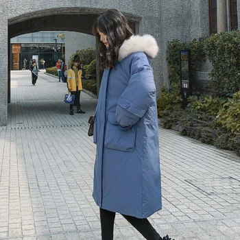 Su gobtuvu žiemos X-long striukė moterims storio parko 2020 kailio apykakle prarasti korėjos stiliaus kietas kailis femme chaqueta mujer invierno