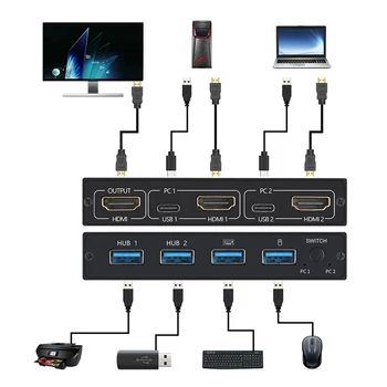 2 Port HDMI KVM Switch Paramos 4K UHD Office Rūpintis Kompiuterių Reikmenys Dalintis Monitoriaus, Klaviatūros, Pelės, Spausdintuvo