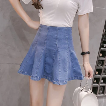 Korėjos stiliaus 2021 čiuožėjas skort vasaros linijos džinsinio mokyklos klostuotas mini sijonas japonijos aukšto juosmens mielas jean trumpais sijonais womens