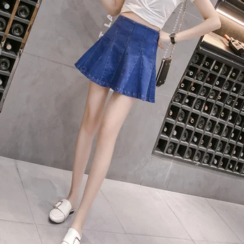 Korėjos stiliaus 2021 čiuožėjas skort vasaros linijos džinsinio mokyklos klostuotas mini sijonas japonijos aukšto juosmens mielas jean trumpais sijonais womens