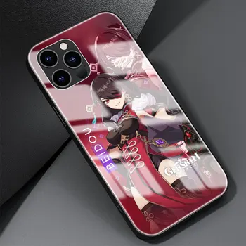 Grūdintas Stiklas Telefono dėklas Skirtas iPhone 12 Mini Pro 11 X XS Max XR SE 2020 7 8 6 6S Plius Genshin Poveikio Žaidimas Hard Cover Coque Funda