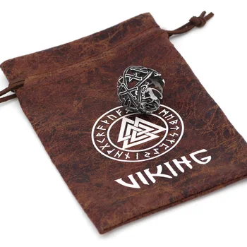 Vyrai 316L nerūdijančio plieno, skandinavų Vikingų amuletas rune pagonių žiedas su dovanų maišelis