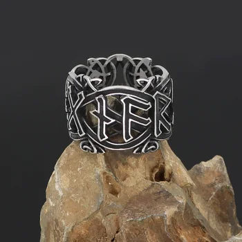 Vyrai 316L nerūdijančio plieno, skandinavų Vikingų amuletas rune pagonių žiedas su dovanų maišelis