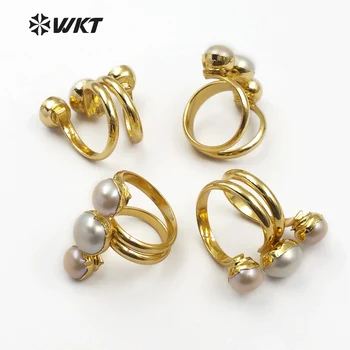 WT-R311 Mados Dizaino Naujos gėlavandenių Perlų Žiedas reguliuojamas Žiedai Elegantiška ovalo formos Baltas Papuošalai Moterims, Papuošalai