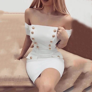 2020 m. Žiemos Nauji MOTERIŠKI Balti Sexy Stebėjimo Mygtuką Mini Tvarstis Suknelė Bodycon Elegantiškas Šalis Klubo Suknelė Vestidos