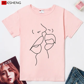 Moterų atsitiktinis O-Kaklo Grafinis Juokingas Mielas Kiss Modelis T-Shirt 2020 Metų Vasaros Marškinėlius Atspausdintas Trumpas Rankovės Harajuku Tee Viršūnės