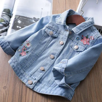 MESOLO Jean striukė mergaitėms Baby soft siuvinėjimo džinsinio striukė kailis rudenį 2019 vaikų drabužiai nauji CK188 vaikams