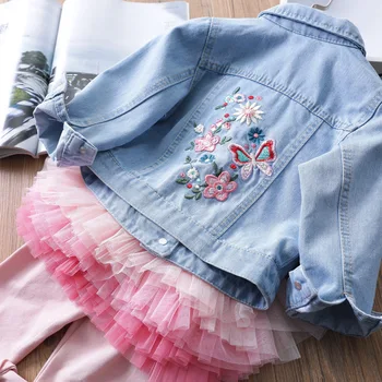 MESOLO Jean striukė mergaitėms Baby soft siuvinėjimo džinsinio striukė kailis rudenį 2019 vaikų drabužiai nauji CK188 vaikams