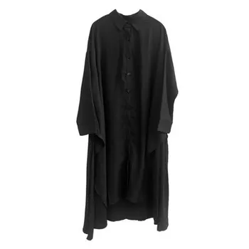 Tamsiai didelis ritininės marškinėliai suknelė 2020 m. rudenį naujų laisvas ilgas juodas sijonas