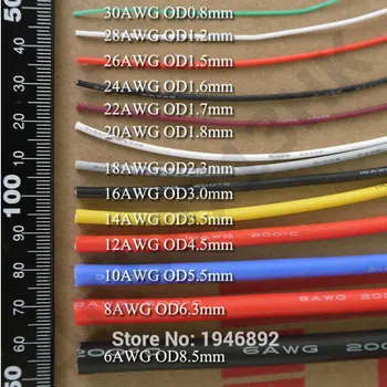10 metrų (32,8 pėdų) 24AWG aukštos temperatūros varža Lanksti silikoninė viela konservų varinės vielos RC maitinimo laido Elektroninių kabelis