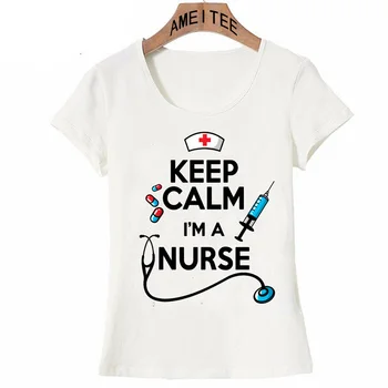 Nusiraminkite, aš ESU Slaugytoja T-Shirt Vasarą Moterys t-shirt Juokinga Dizaino Slaugytoja Laišką Viršūnes Naujovė Ponios Atsitiktinis Tees Cute Girl marškinėliai