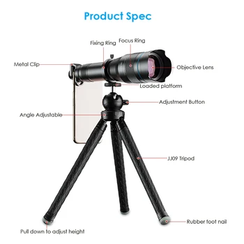 APEXEL 28X 36X 60X Teleskopas Zoom Telefono Kameros Objektyvo Artinimo Objektyvas + Ištraukiamas Trikojis 