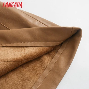 Tangada Moterims, rudos spalvos dirbtiniais odinė striukė paltas su diržu 2020 m. Rudenį, Žiemą, Moterų Ilgas Rankovėmis purus Kailis 3H114