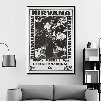 Nirvana/Omaha Lifticket Lounge Koncerto Plakatas (Pagrindiniai Venų, 1989 M.), Retas Muzikos Plakatas Namų Dekoro Sienos Menas Drobė Spausdinti