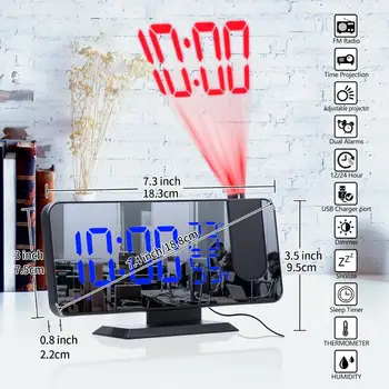 2Color Skaitmeninis Projektorius Žadintuvas LED Elektroniniai Stalo Veidrodis, Laikrodis Multifunkcinis Lovos, Ekranas Temperatūra Drėgnumas