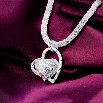 AGLOVER Nauja 925 Sterling Silver 18 Colių Matinio Dvigubo Širdies Pakabukas Karoliai Moteris Mados Vestuvių Žavesio Papuošalai Dovana