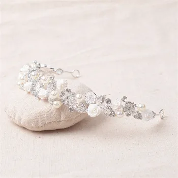 CC rožančiai ir karūnos hairband kristalų, perlų vestuvių tiara paprastas dizainas vestuvių plaukų aksesuarai nuotaka romantiška papuošalai HG316