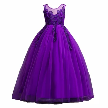 5-14 metų amžiaus 2018 dizaino suknelė kamuolys mergina, Rankovių nėrinių vakarinę suknelę Aukščiausios kokybės ir gražus princesė kilnus