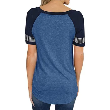 Moterys Vasarą, O-Kaklo trumpomis Rankovėmis Plonas T marškinėliai Lady Prarasti sudurti stripe T Shirts pavasario moterų Plius Dydis Siuvinėjimo modelio Viršūnės
