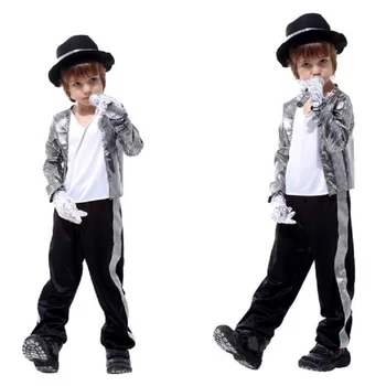 Michael jackson striukės, kostiumai vaikams billie jean drabužiai berniukams, pirštinės kostiumas fedora hat, black helovinas mergaitės vaikas, vaikai