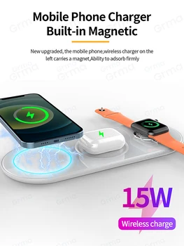 Grma 15W Mag Magnetinio 3 In 1 Belaidis Kroviklis, Skirtas Apple iPhone 12 Mini Pro 11 X XS Max Qi 3.0 Apmokestinimo AirPods Pro Žiūrėti