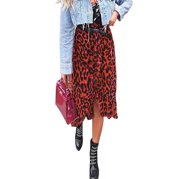 Sijonai Vasaros Sijonai, Leopardas spausdinimui Derliaus Ilgai Moterų Atsitiktinis Aukšto Juosmens Klostuotas Sijonas faldas mujer moda 2019 El verano#G1