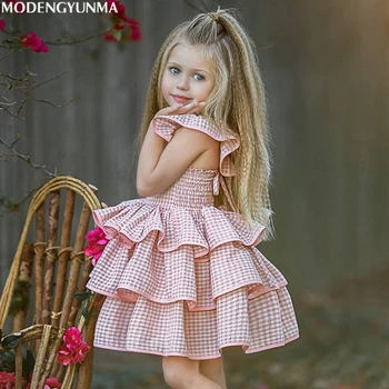 Mergaičių Suknelės Vasaros Šalis Princesė Dress Baby Girl Drabužiai Lolita Stiliaus Pledas Modelis Vaikai Suknelė 1-5Y Mergina Gimtadienio Drabužiai