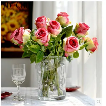 (10 vnt./daug) Mados aukštos kokybės Europos modeliavimas rožių gėlių dirbtinių rožių žiedų netikrą šilko rožė gėlių