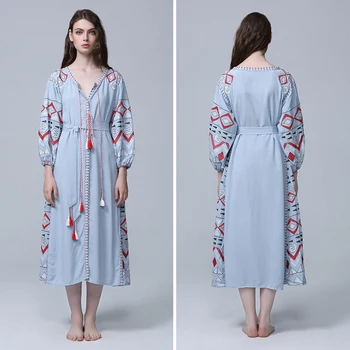 Jastie Medvilnės Skalbiniai Boho Suknelė Etninės Siuvinėjimo Suknelė ilgomis Rankovėmis Rudens Žiemos Suknelės Ukraina 