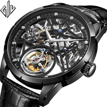 Nekilnojamojo Tourbillon Skeletas Judėjimo Žiūrėti Vyrų Vyrų Laikrodis Vertus Vėjo Mechaninė Prabanga Tourbillon Safyras Mens Watch zegarek meski
