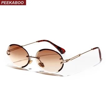 Peekaboo retro ovalo formos akiniai nuo saulės moterims frameless 2019 pilka ruda, skaidraus lęšio taškus saulės akiniai moterims uv400