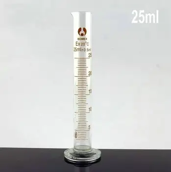 2vnt/daug 25ml Stiklinis matavimo cilindras su postringauti,Ilgis 165mm,Laboratoriniai stikliniai Indai