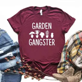 Sodo Gangsteris gėlių Spausdinti Moterų marškinėlius Medvilnės Atsitiktinis Juokingi marškinėliai Už Yong Panele, Mergina, Viršuje Tee 6 Spalvų Lašas Laivas NA-421