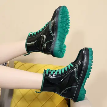 REVT batai naują stilių mergaičių lakinės Odos mados Storio apačioje Martin batai aukščiausios kokybės moteriški motociklo batai, moteriški batai