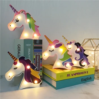 Atnaujinti Dizainas Naktį Šviesos Vienaragis Led Lempos Unicornio Vadovas Vaikas Naktį Šviesos 3D Dažytos Lempa, Naujiems Metams, Dovana, Namų Stalo Dekoras