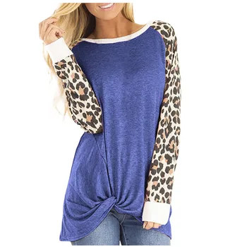 Moterų Mados Prarasti ilgomis Rankovėmis O-kaklo Atsitiktinis Leopard Print T-shirt Palaidinė Viršūnes Naujas Mados Gatvė Camiseta Mujer