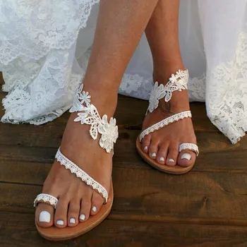 Vasaros moterų paplūdimio butai gladiatorių sandalai seksualus, baltos spalvos nėrinių vestuvės sandalai romos atidaryti tne ponios batai didelis dydis fifo 0324