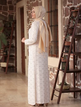 Plus Size Hijab vakarinę Suknelę Baltos Spalvos Vestuvinis Kvietimas Ypatingą Dieną Abaja Aukštos Kokybės, Pagamintas Turkijoje