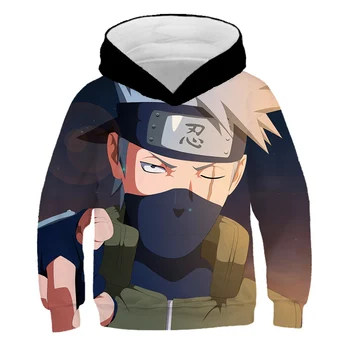 4-14 Metų Vaikai 3D Anime Naruto Sweatershirt Naujų Žiemos Drabužių Girls Cartoon Šiltas Viršūnes Megztinis Rudenį Berniukų Streetwear