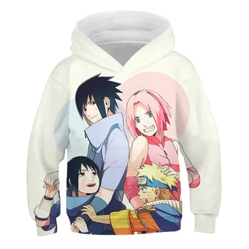 4-14 Metų Vaikai 3D Anime Naruto Sweatershirt Naujų Žiemos Drabužių Girls Cartoon Šiltas Viršūnes Megztinis Rudenį Berniukų Streetwear