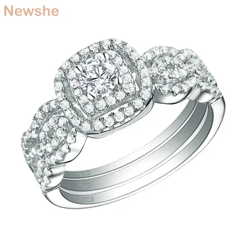 Newshe 3 Vnt 925 Sterlingas Sidabro Vestuviniai Žiedai Moterims 1.3 Ct AAA Kubinių Zirconia Engagement Ring Nuotakos Nustatyti Klasikinis Papuošalai