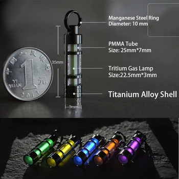 Titano Keychain Automatinis Šviesos Tričio Dujų Lempos Titano Žiedas Raktams Gelbėjimo Avarinius Žiburius, Lauko Išgyvenimo Įrankis