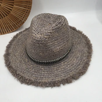 Pajūrio atostogų skėtį nuo saulės skrybėlę pilka didžiosios Britanijos moterų lafite žolės retro džiazo didelis skrybėlę kraštų saulės skrybėlę vasarą