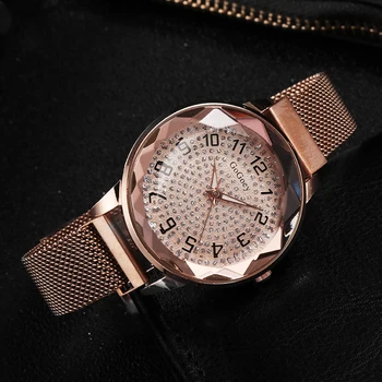 Prabangus Diamond Žvaigždėtas Dangus Moterų Laikrodžiai Magnetinio Plieno Tinklelio Juostos Moterų Laikrodis, Kvarcinis Laikrodis Mados Ponios Žiūrėti reloj mujer