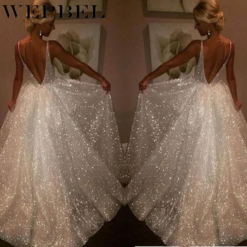 WEPBEL Suknelė Moterų Mados Blizgios Baltos spalvos Suknelė Elegantiškas Oficialų Šalis Suknelė be Rankovių