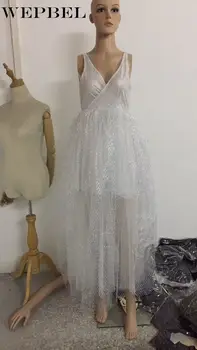 WEPBEL Suknelė Moterų Mados Blizgios Baltos spalvos Suknelė Elegantiškas Oficialų Šalis Suknelė be Rankovių