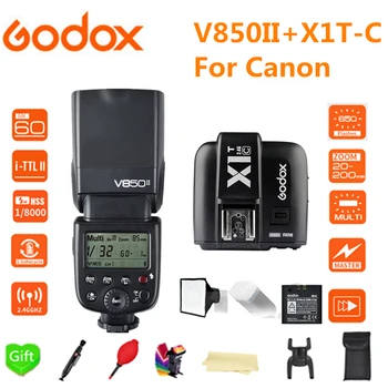 Godox V850II GN60 2.4 G bevielio X Sistemos Speedlite Li-ion Baterija Blykstė su Automobilinio Įkroviklio Canon 1300d 6d 1100d 60d